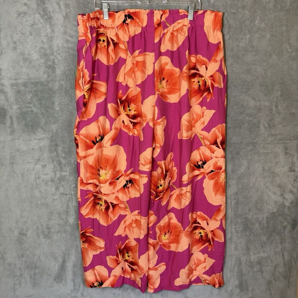 Chico's Floral Pants 4T Tall Wide Leg Pockets Beachy Pink Orange Flowy Resort - Picture 4 of 10